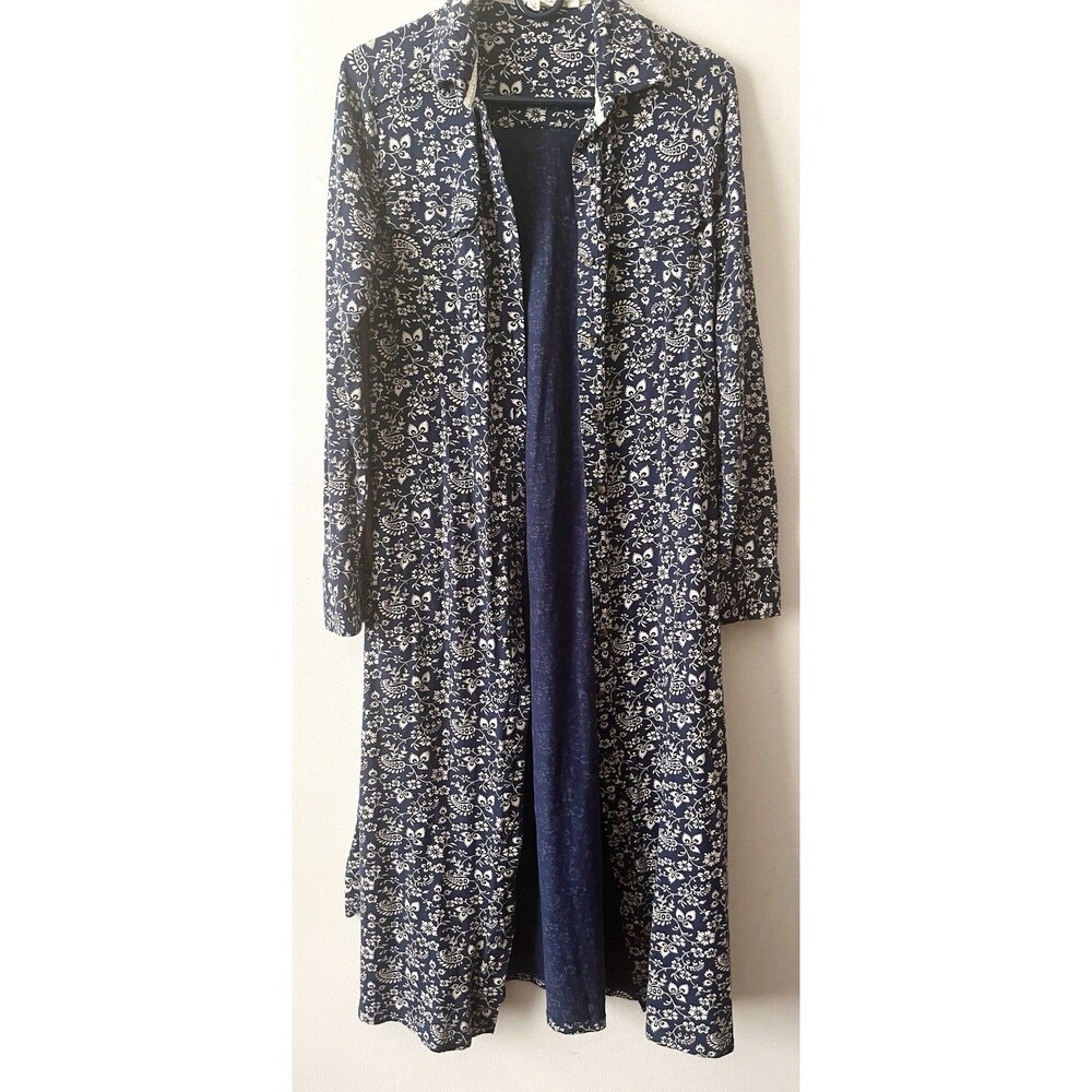 Fat Face Cotton Shirt Dress Navy Floral Tie Waist Midi UK 10 US 6 - Picture 3 of 13